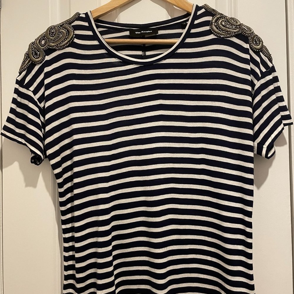 The Kooples | Striped T-shirt With Jeweled Embroidery